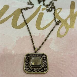 Lia Sophia Antique Gold-Tone Square Beveled Glass Pendant Necklace